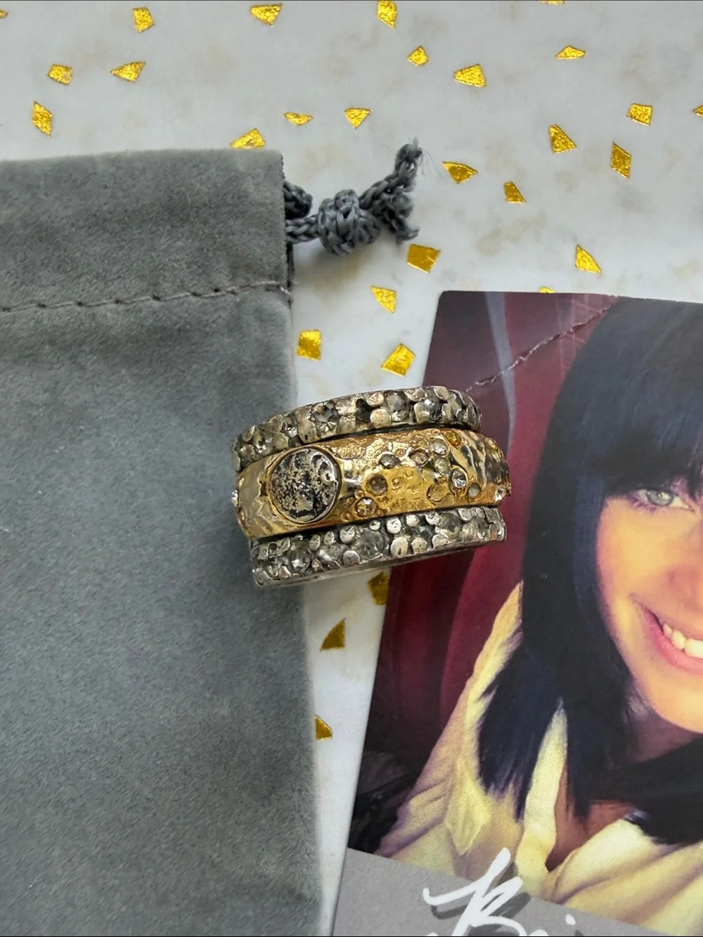 Gold and Silver Textured Stackable Ring